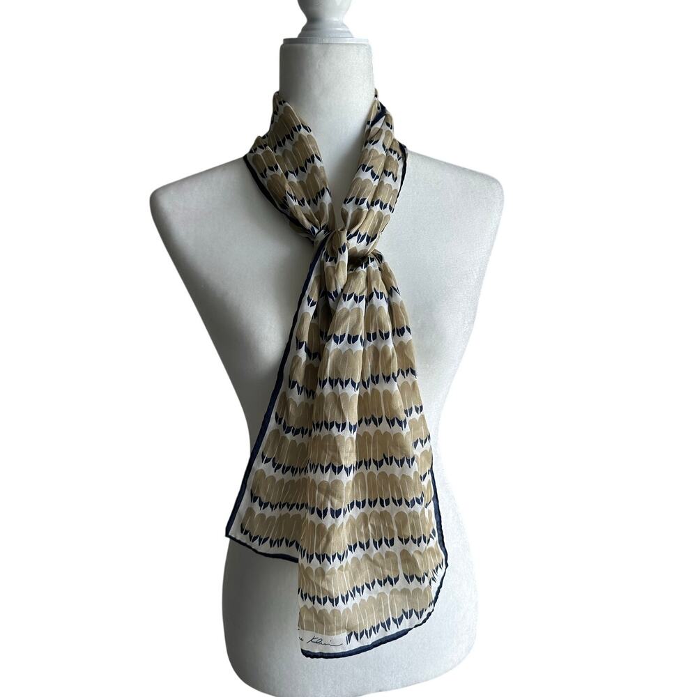 Anne Klein Vintage Silk Feather Printed 10x52 Long Scarf Japan
